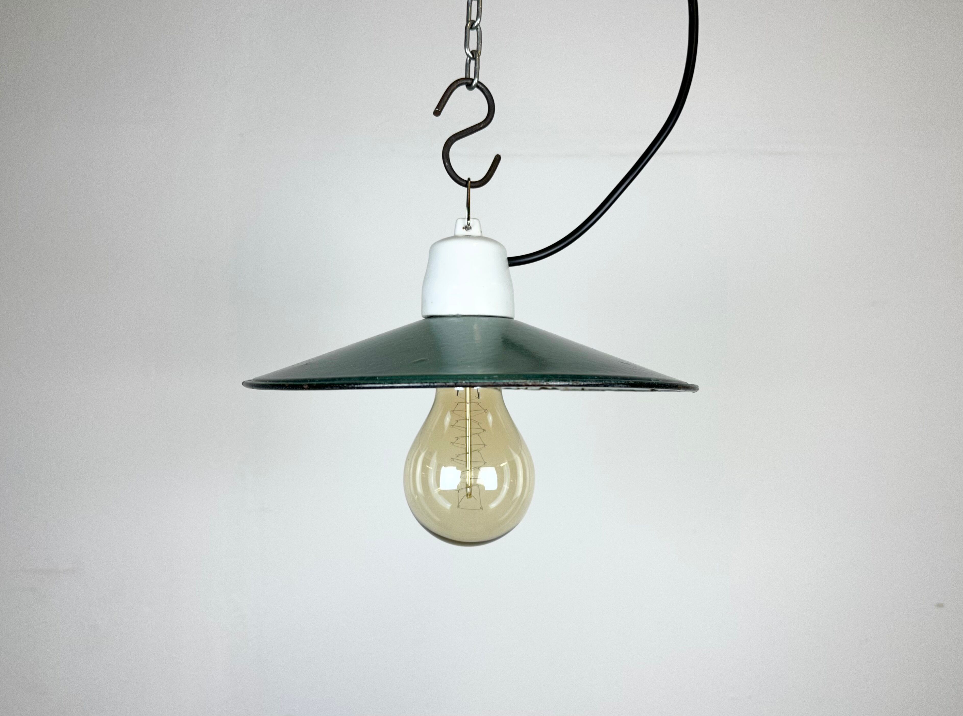 Industrial green enamel pendant light, 1970s