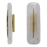 Paire d'appliques modernes en verre de Murano transparent et en laiton, Italie