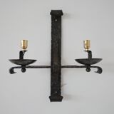 Brutalist iron mid-century french double arm wall light