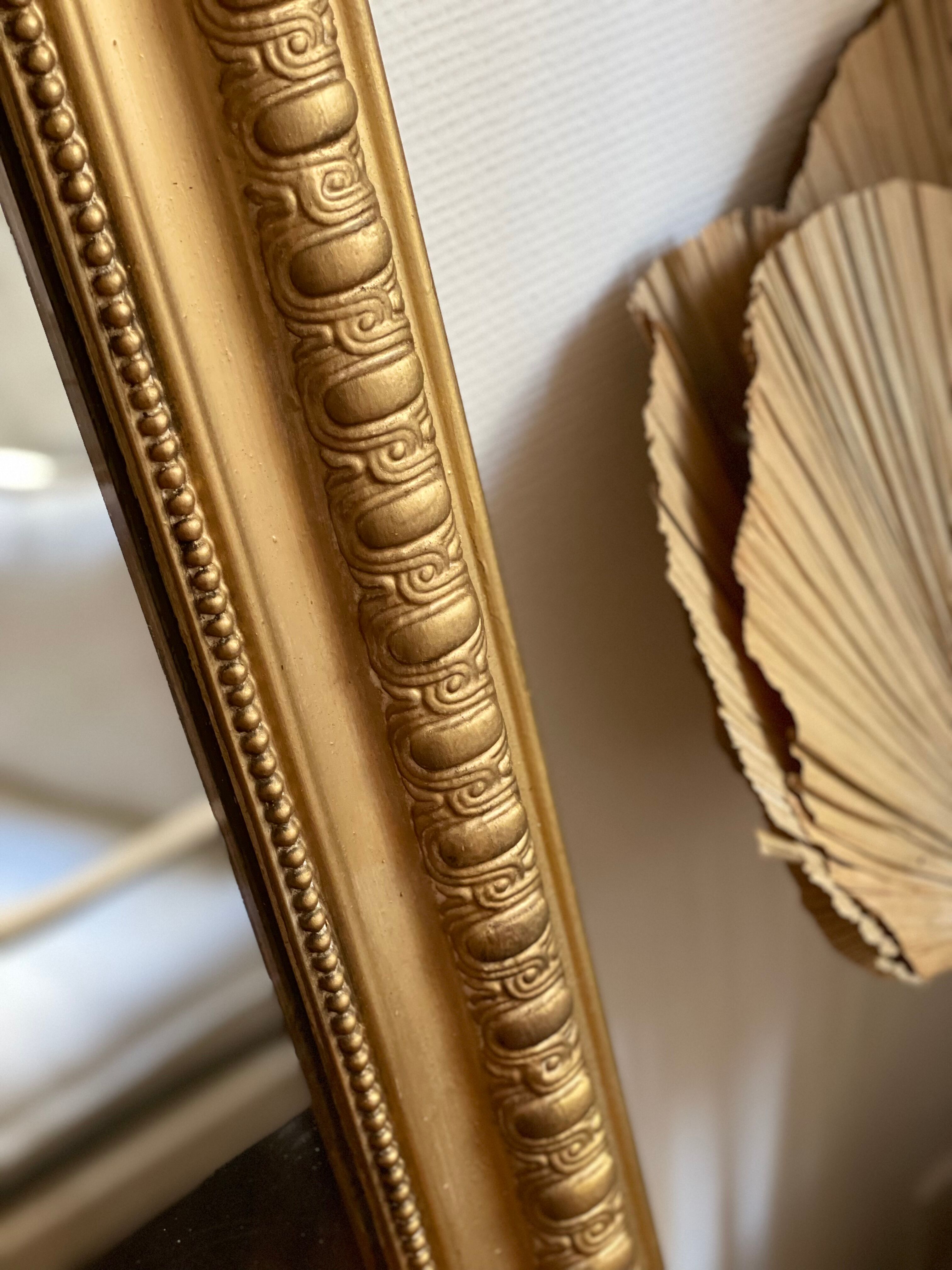 Old gilded mirror louis Philippe rectangular carved godrons