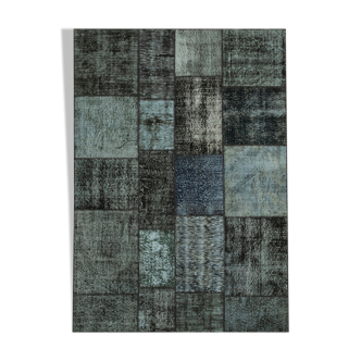 Hand-knotted oriental vintage 170 cm x 241 cm black patchwork rug