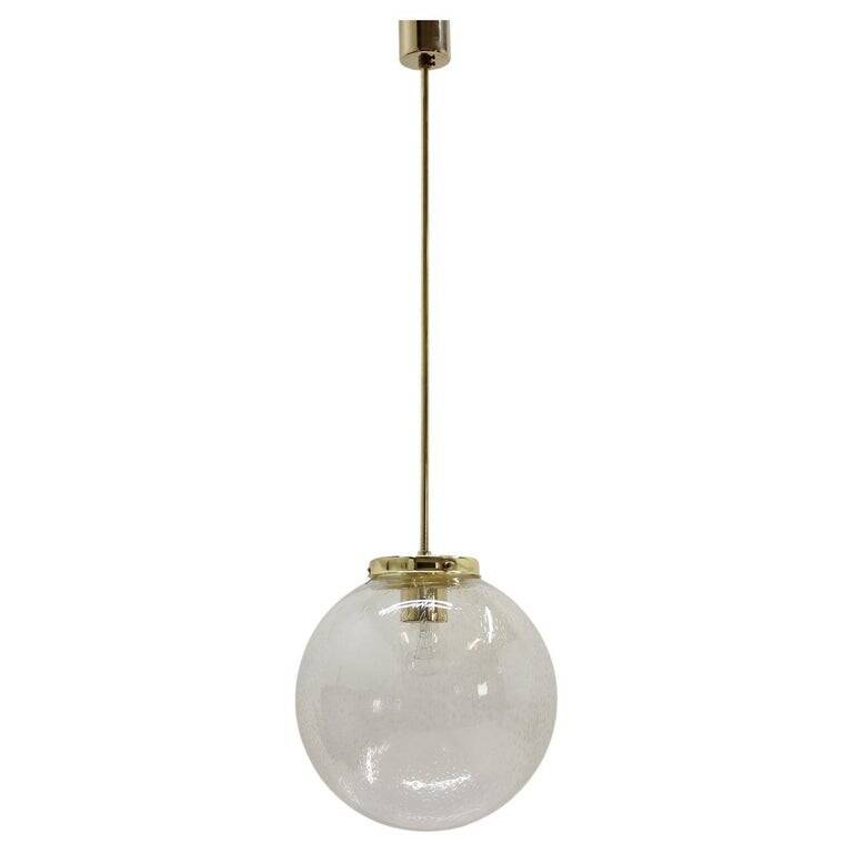 Design Midcentury Brass and bubble glass Pendant, 1980s