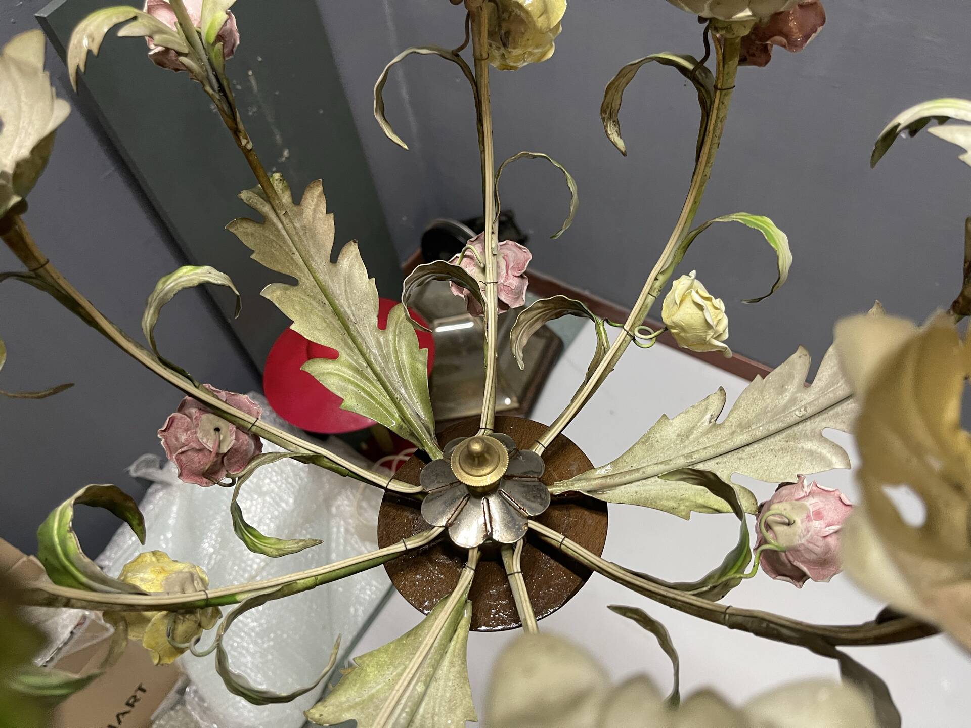 Tole Ceramic Flower Italian Chandelier 1960’s 