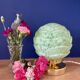 Vintage art deco globe table lamp in mint green Clichy glass