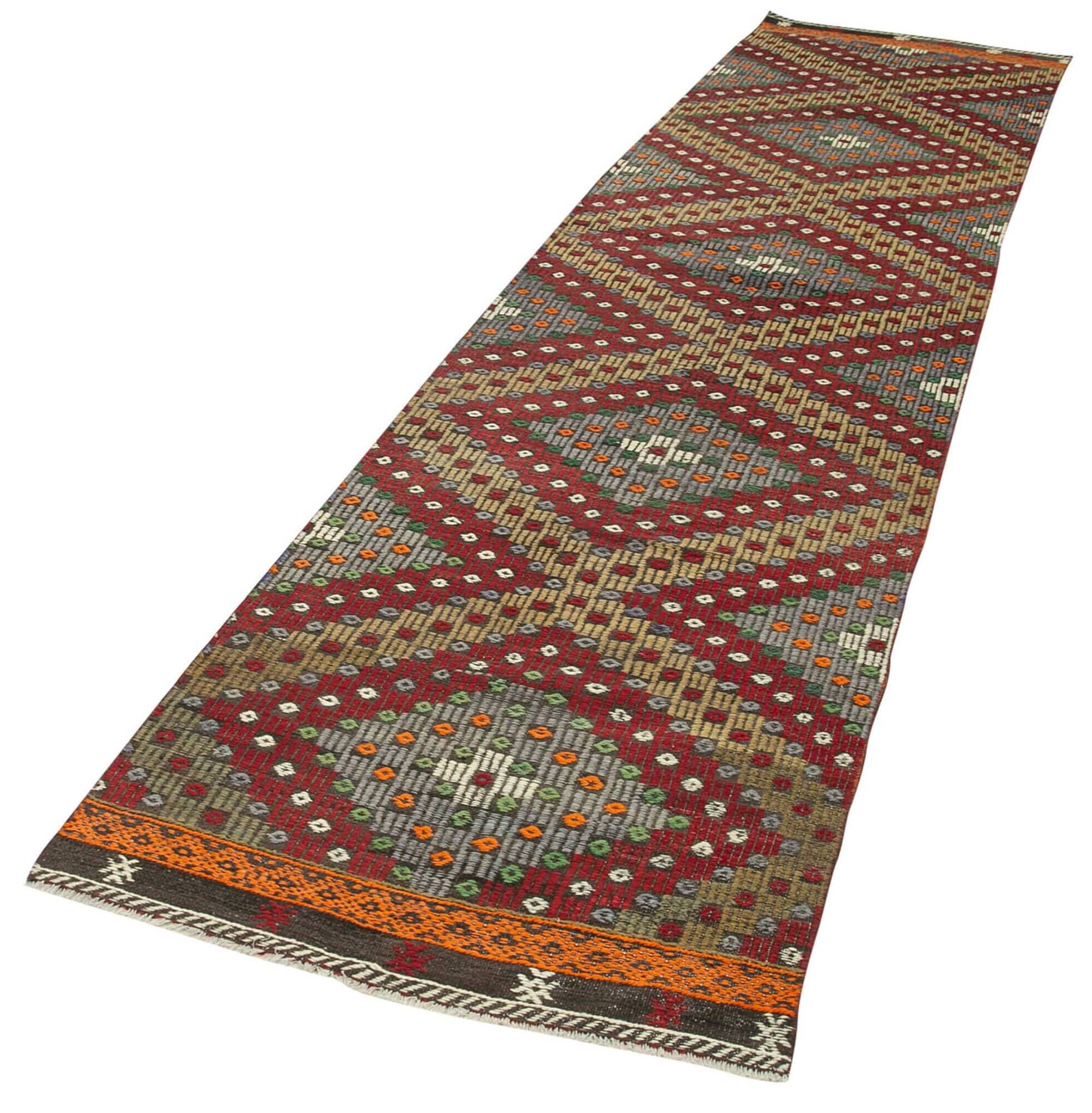 Turkish Handmade Vintage Anatolian Kilim 86 cm x 373 cm