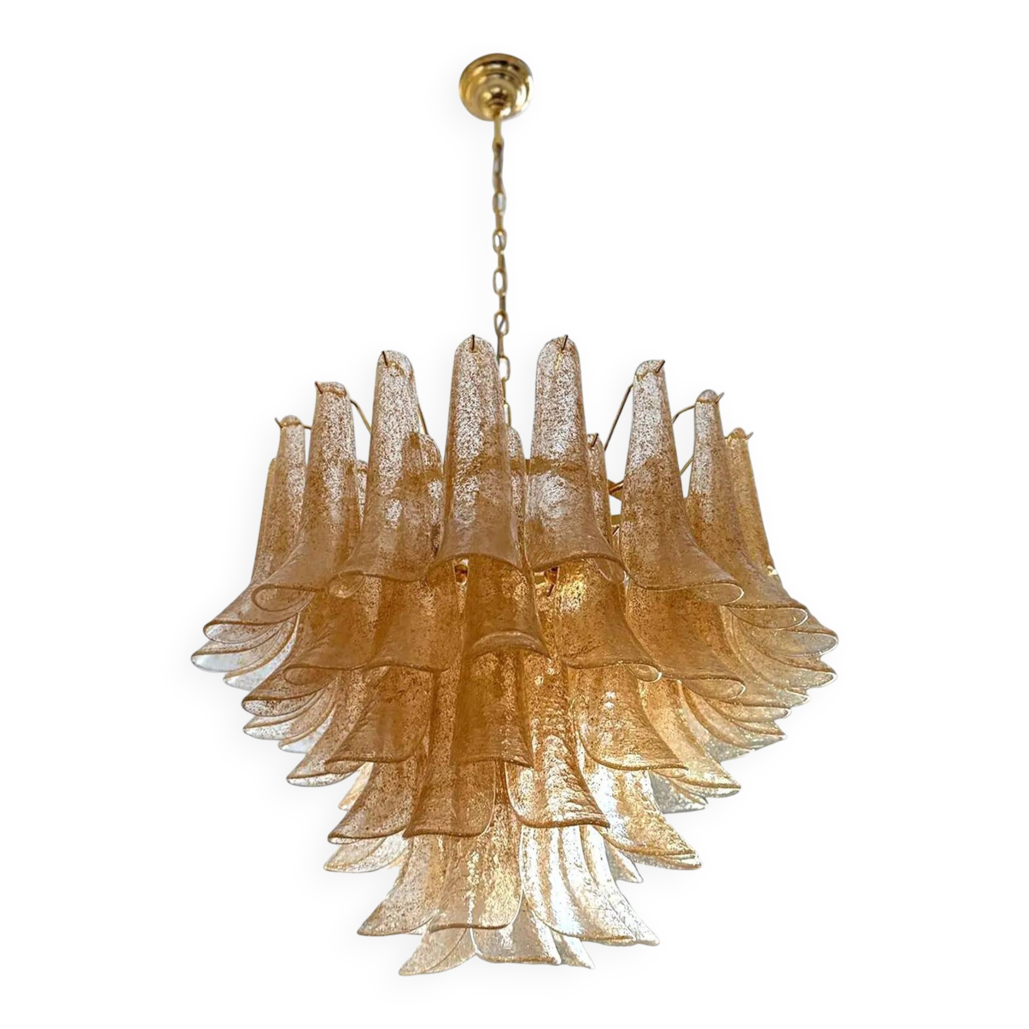 Contemporary Clear and Gold “Petali-Selle” Murano Glass Chandelier