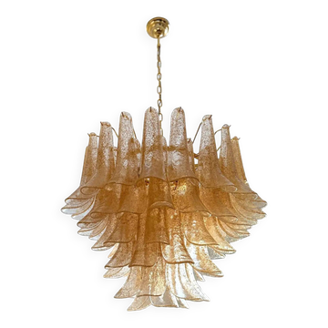 Contemporary Clear and Gold “Petali-Selle” Murano Glass Chandelier