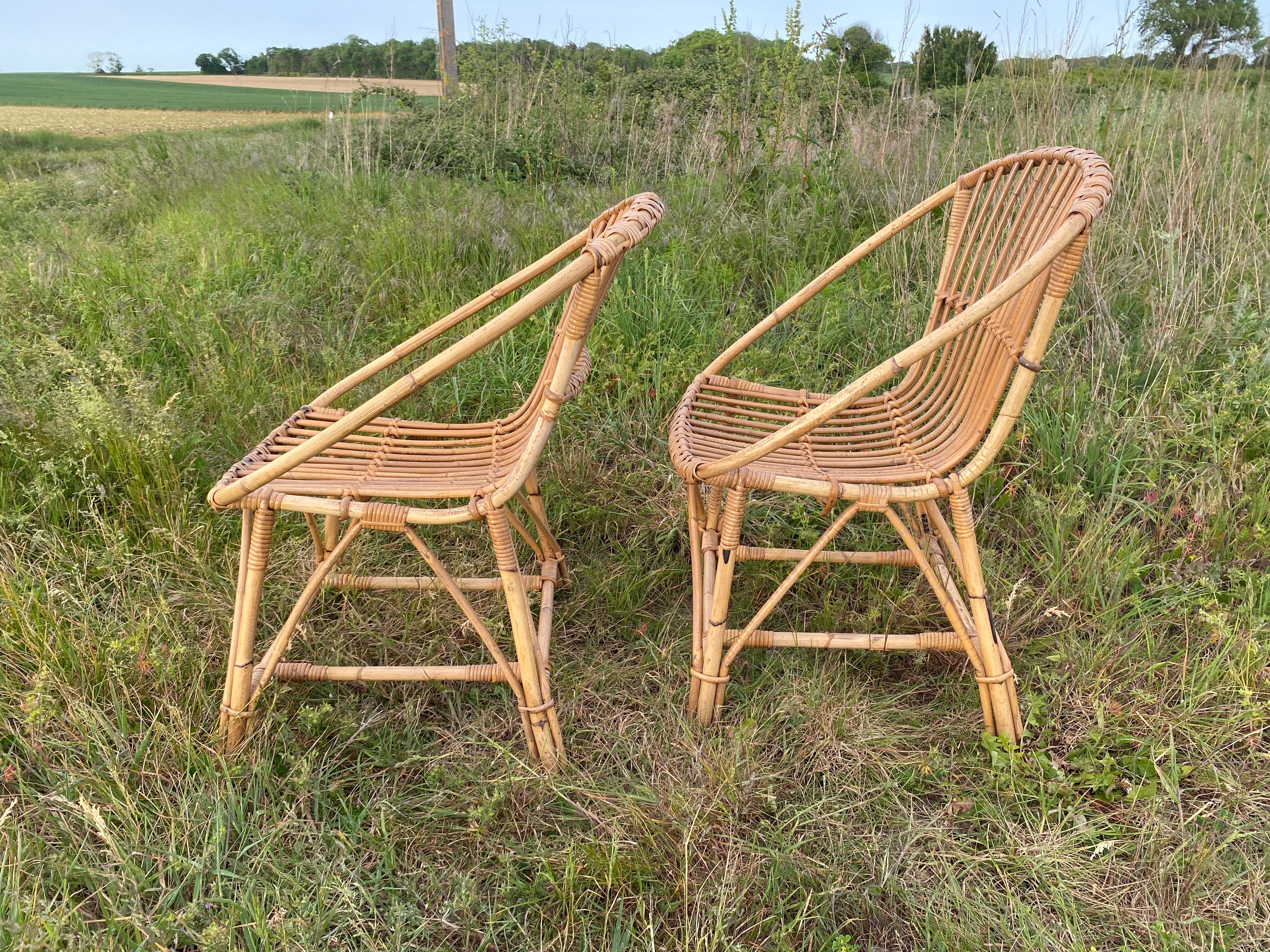 Pair of rattan armchairs