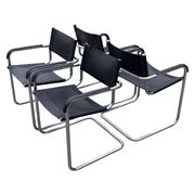 Set of 4 bauhaus cantilever chairs black leather and chrome design 80's