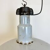 Large industrial midcentury grey enamel factory lamp, 1950s