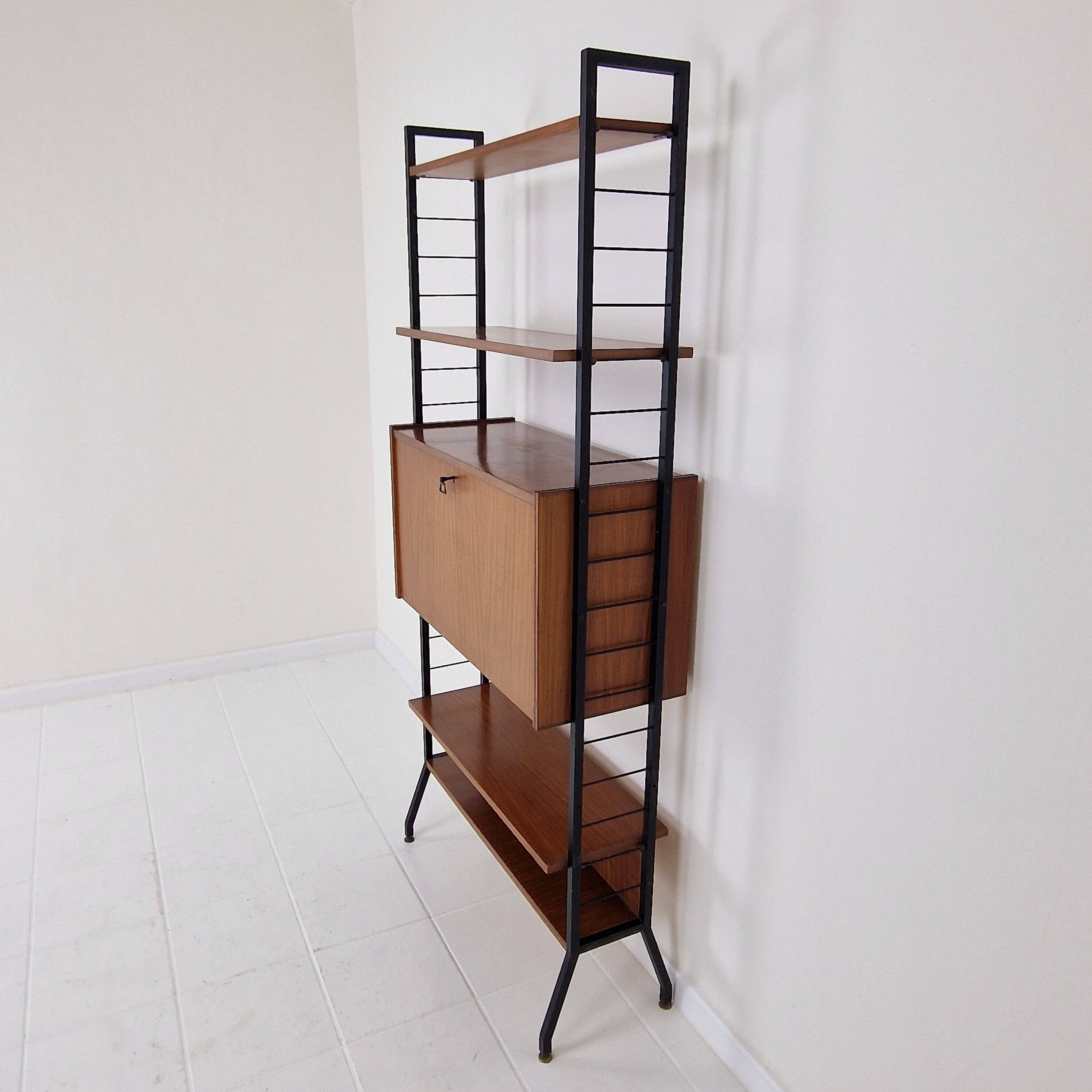 Italian Free Standing Teak Shelving Unit, 1950's