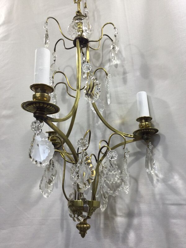 Lustre 3 lumières bronze et cristal