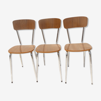 Set of 3 formica chairs wood color