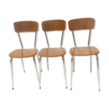 Set of 3 formica chairs wood color