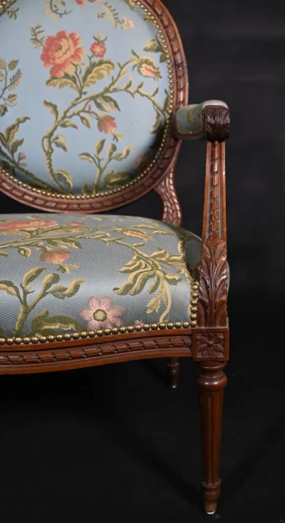 Pair of medallion back armchairs in Louis XVI style