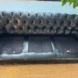 Canapé Chesterfield en cuir noir Poltrona Frau, 1980