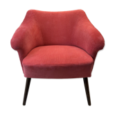 Fauteuil pied compas en velours rose
