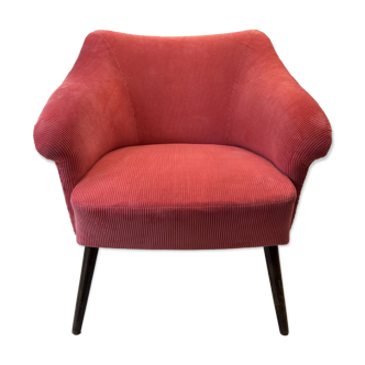 Fauteuil pied compas en velours rose