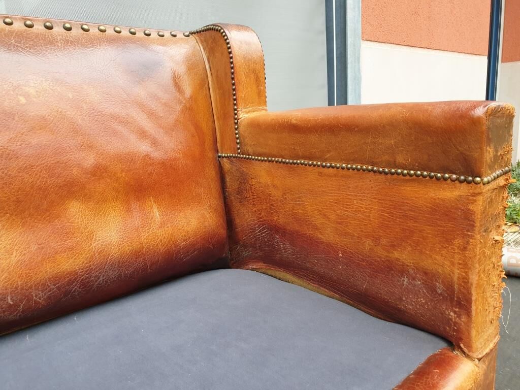 Vintage studded leather club sofa 50/60