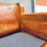Vintage studded leather club sofa 50/60