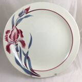 Grand Plat rond Ancien Modèle Iris Fleurs manufacture française signé Sarreguemines Vaisselle