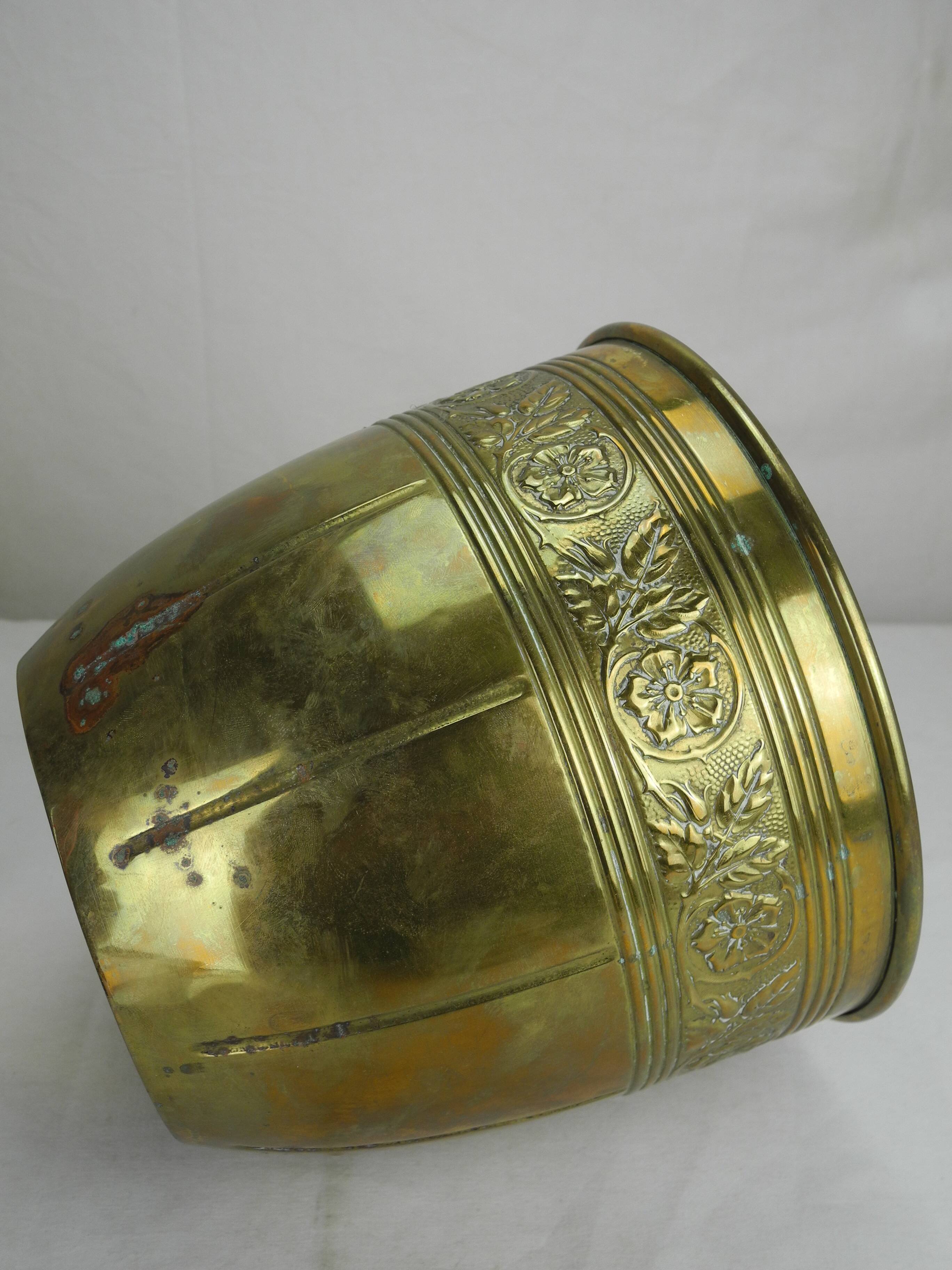 Antique gilded brass flowerpot