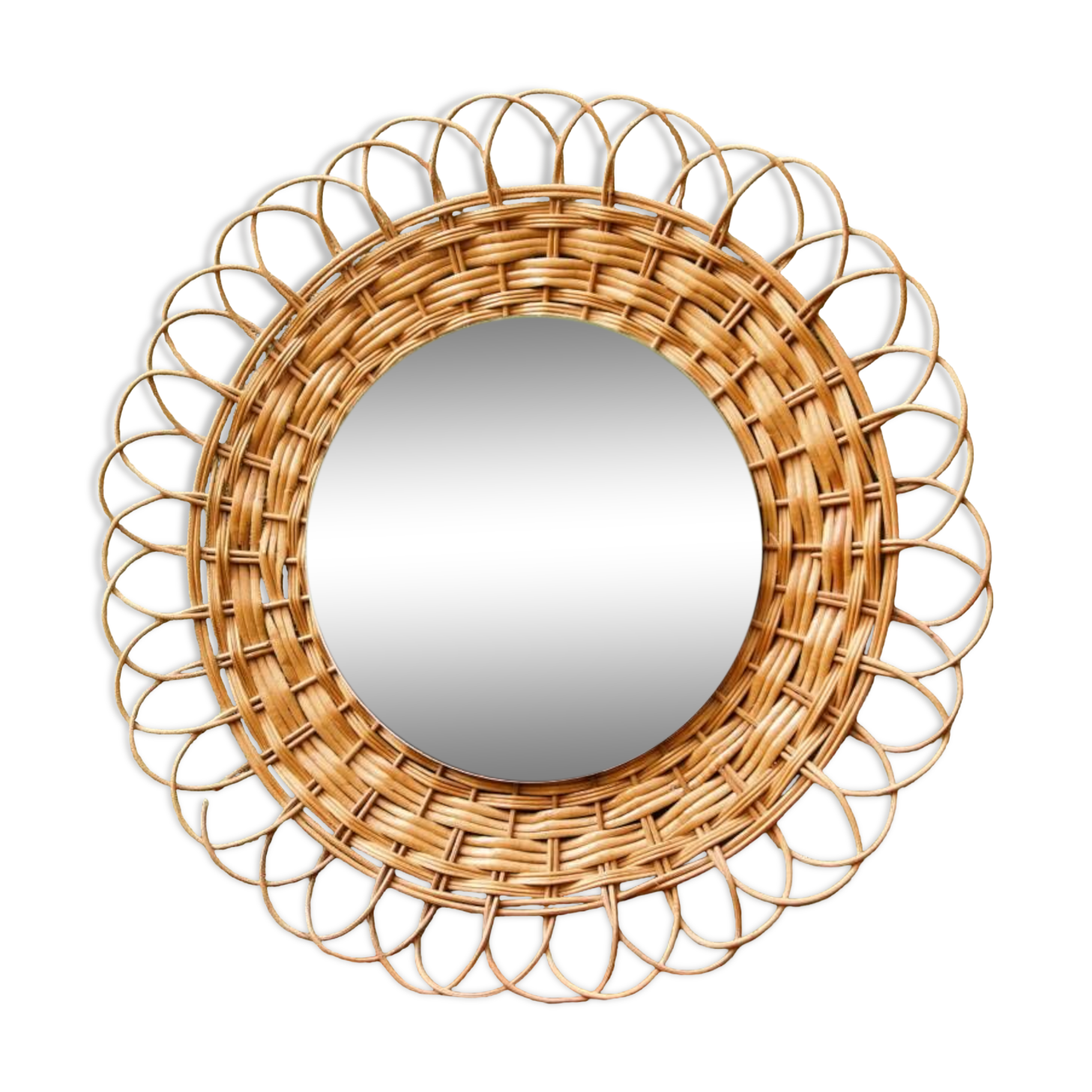 Miroir soleil en rotin