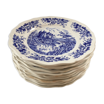 Twelve vintage flat plates Sarreguemines Model Castle