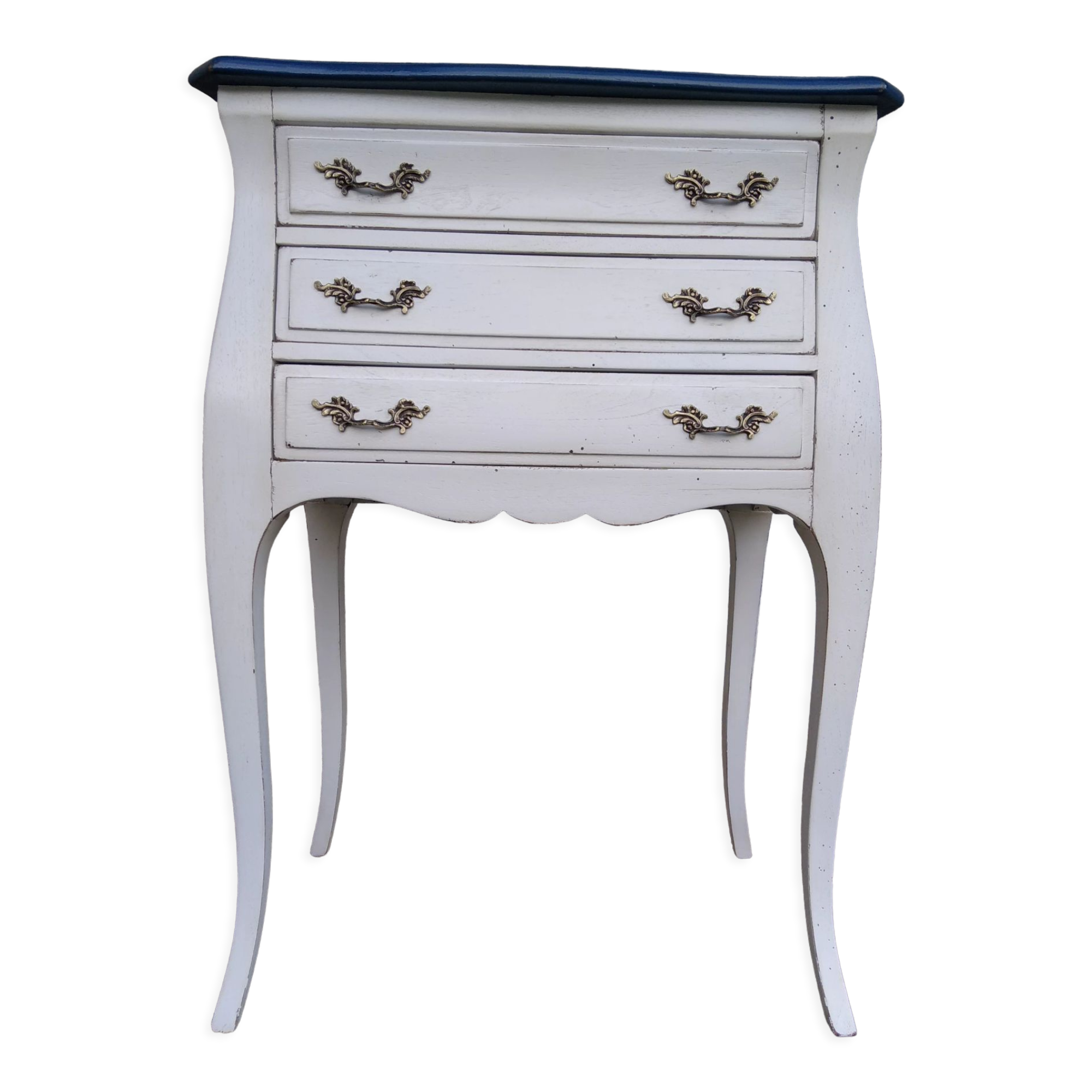 Louis XV three-drawer chest of drawers with white and blue patina