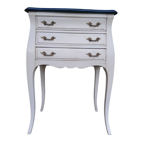Commode trois tiroirs Louis XV patinée blanche et bleue