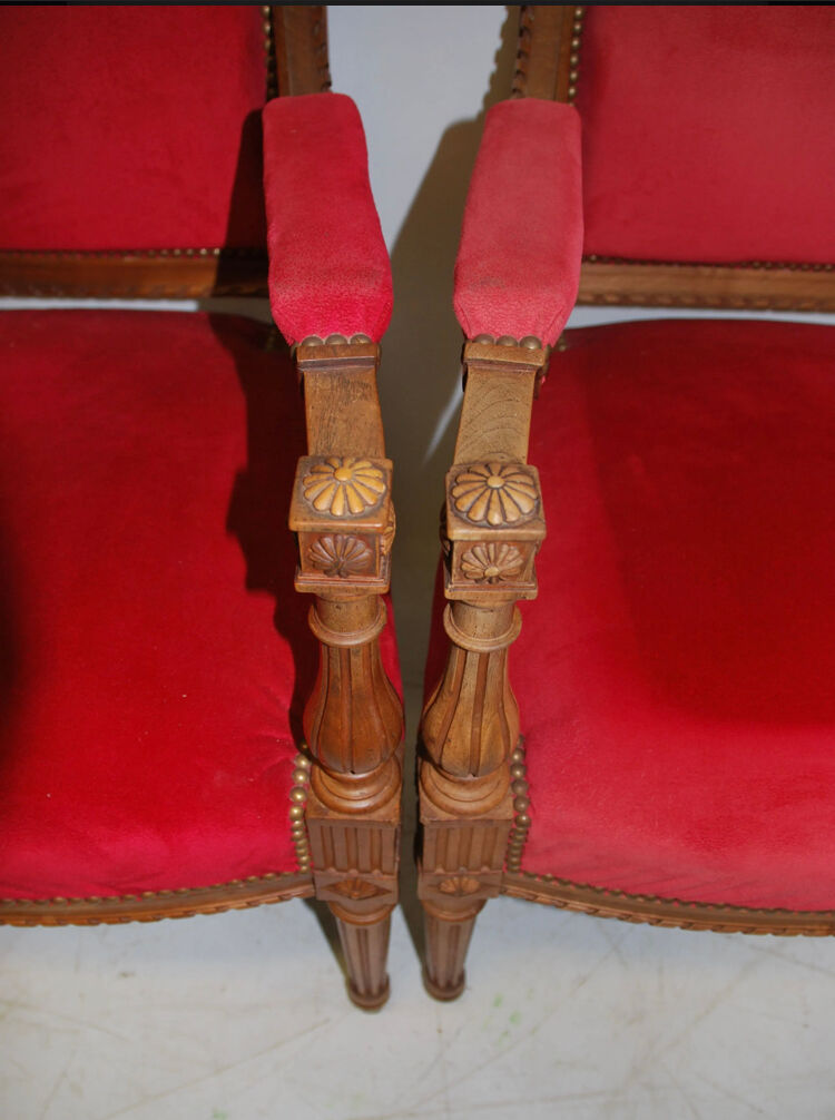 Paire de fauteuils style Louis XVI velours rouge 1900