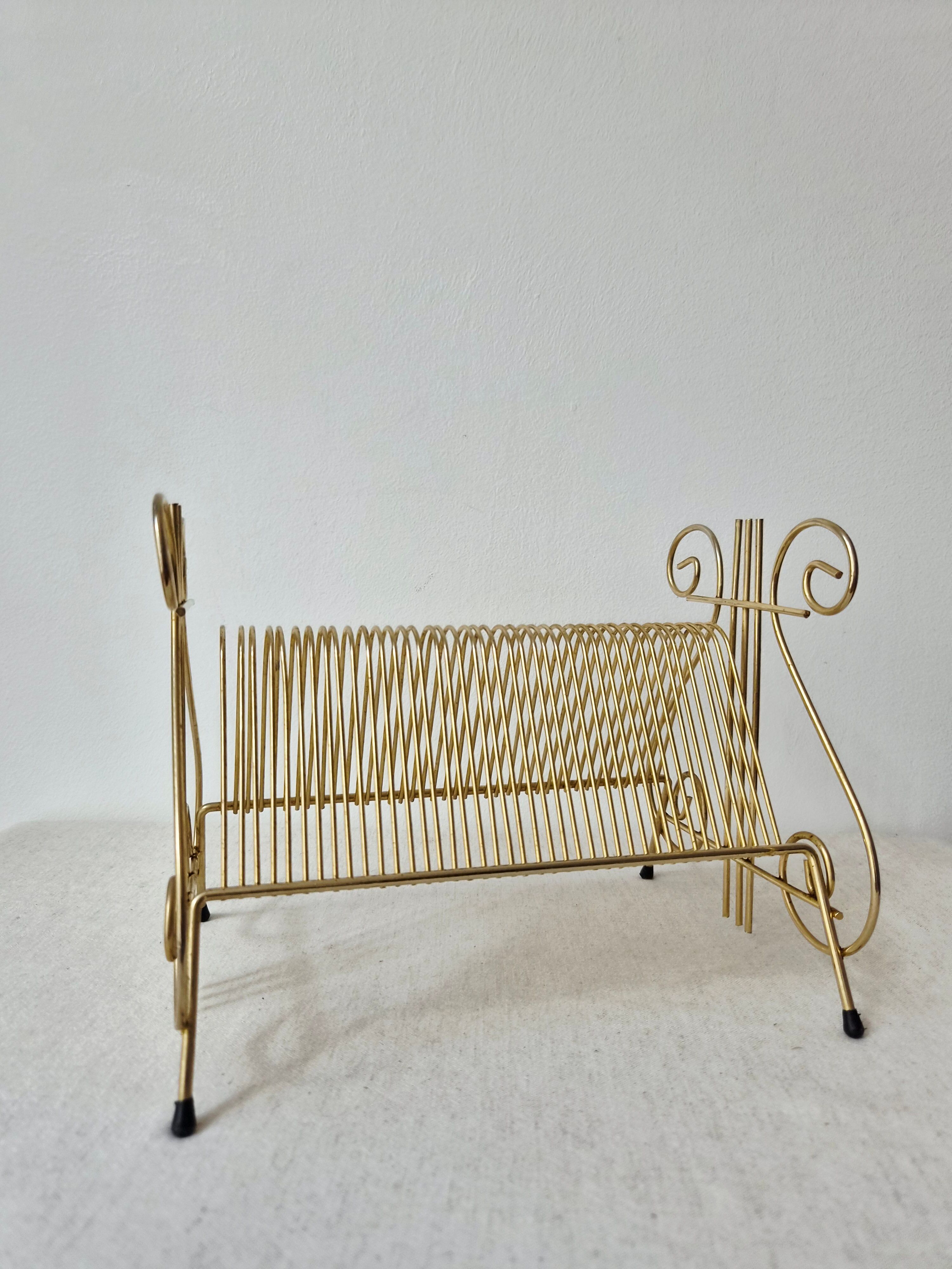 Vintage gold metal vinyl record rack '60s/'70s