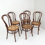 5 chaises bistrot Fischel en bois et cannage, 1890-1910