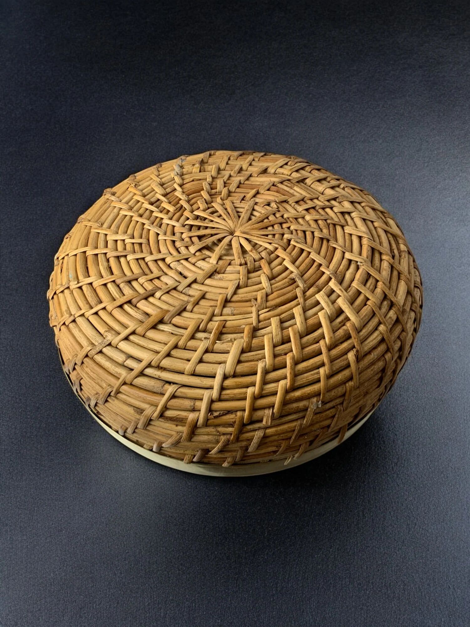 Circular rattan and brass basket, Italy, 1970s