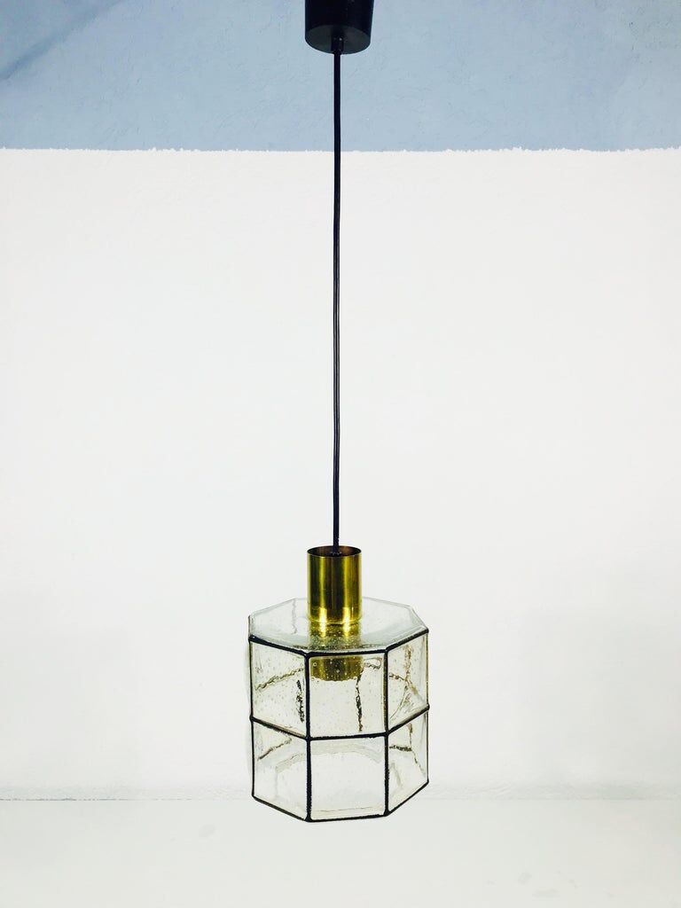 Iron and glass suspension lamp by Glashtte Limburg, 1960s