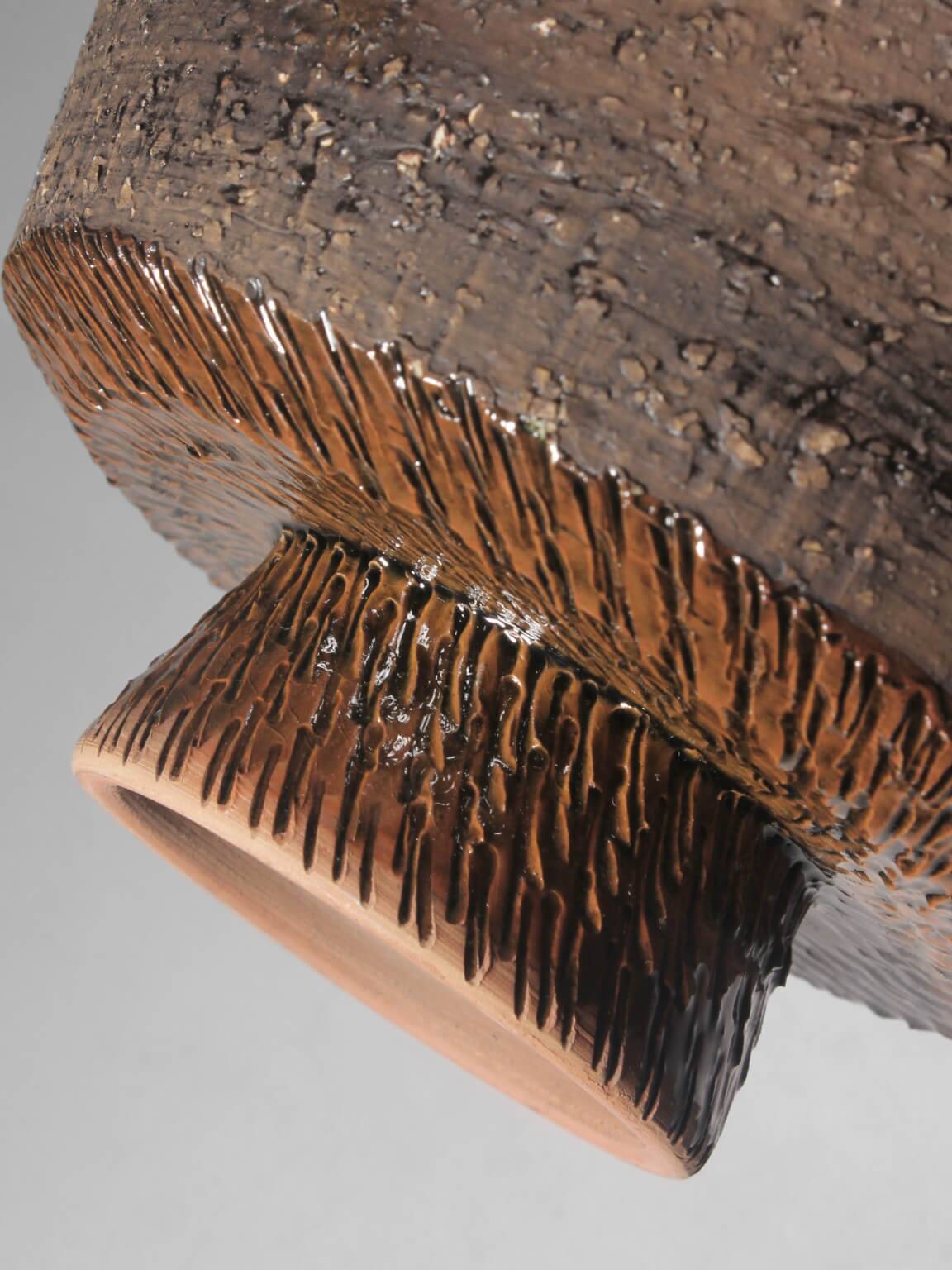 Textured And Glossy Glaze Ceramic Pedestal Bowl From Tilgmans, 1960s