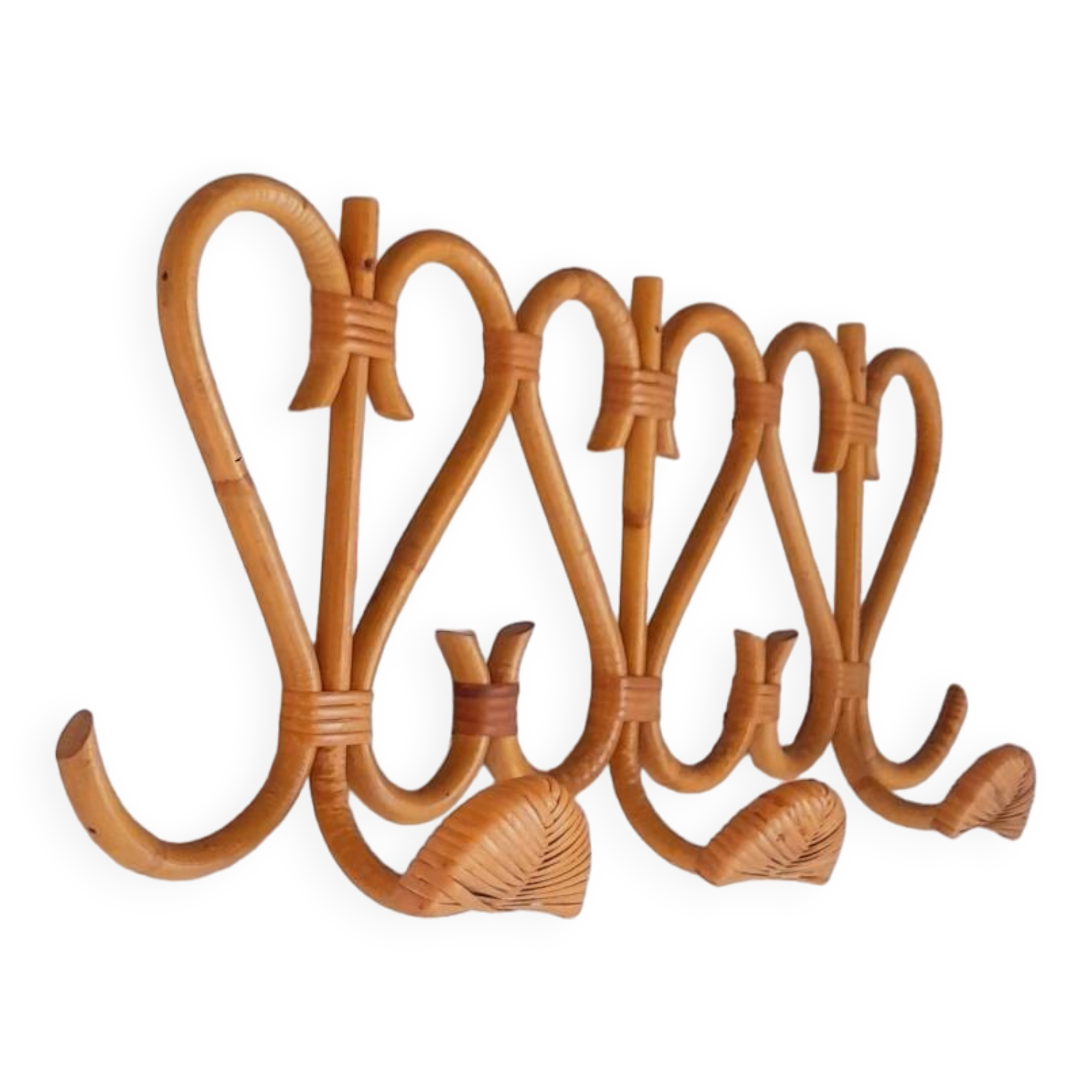 1960s rattan wall coat rack