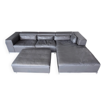 de Sede DS-7 Ecksofa mit Hocker in grauem Leder