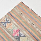 Tapis Kilim Vintage Rayé Pastel, Tons Doux, Motifs Ethniques, 174x256 Cm