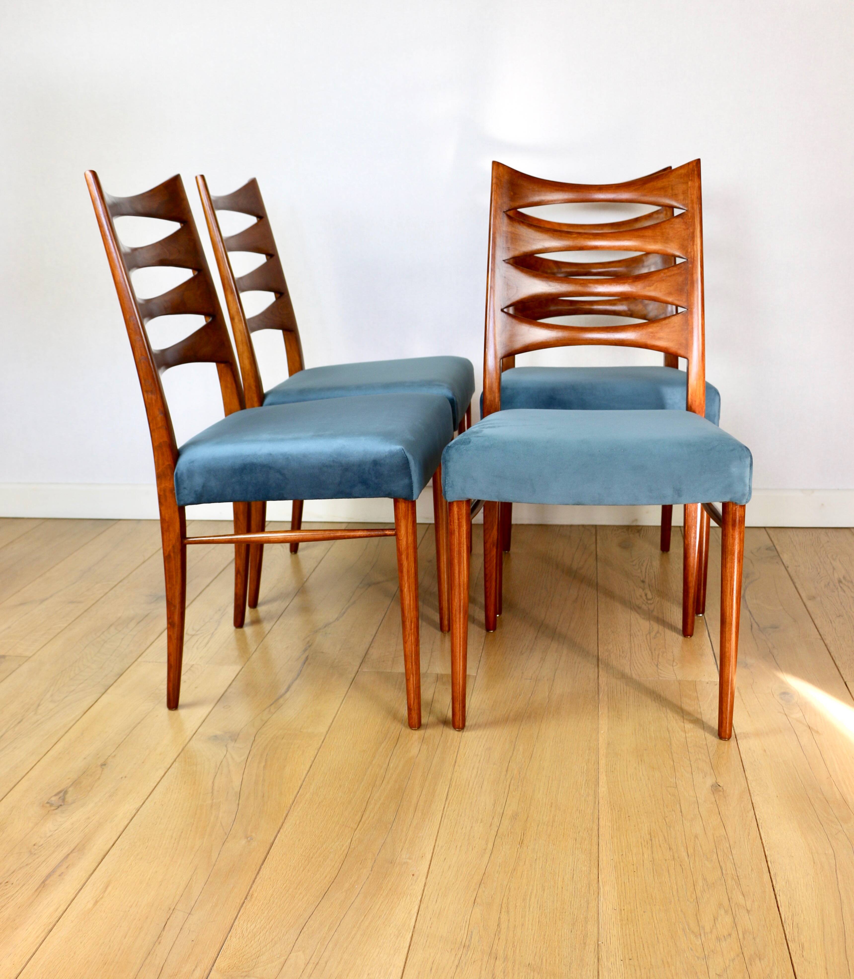 Danish vintage chairs blue turquoise vintage - set of 4 - great set