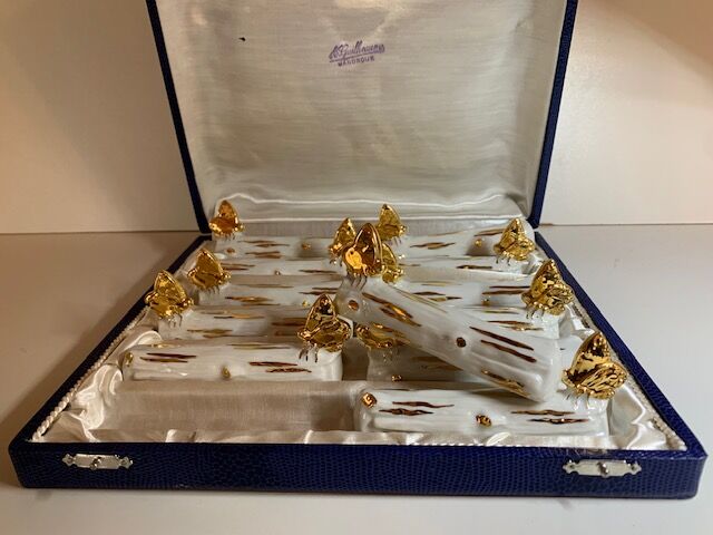 Box of 12 knife holders art nouveau gilded ceramic butterflies