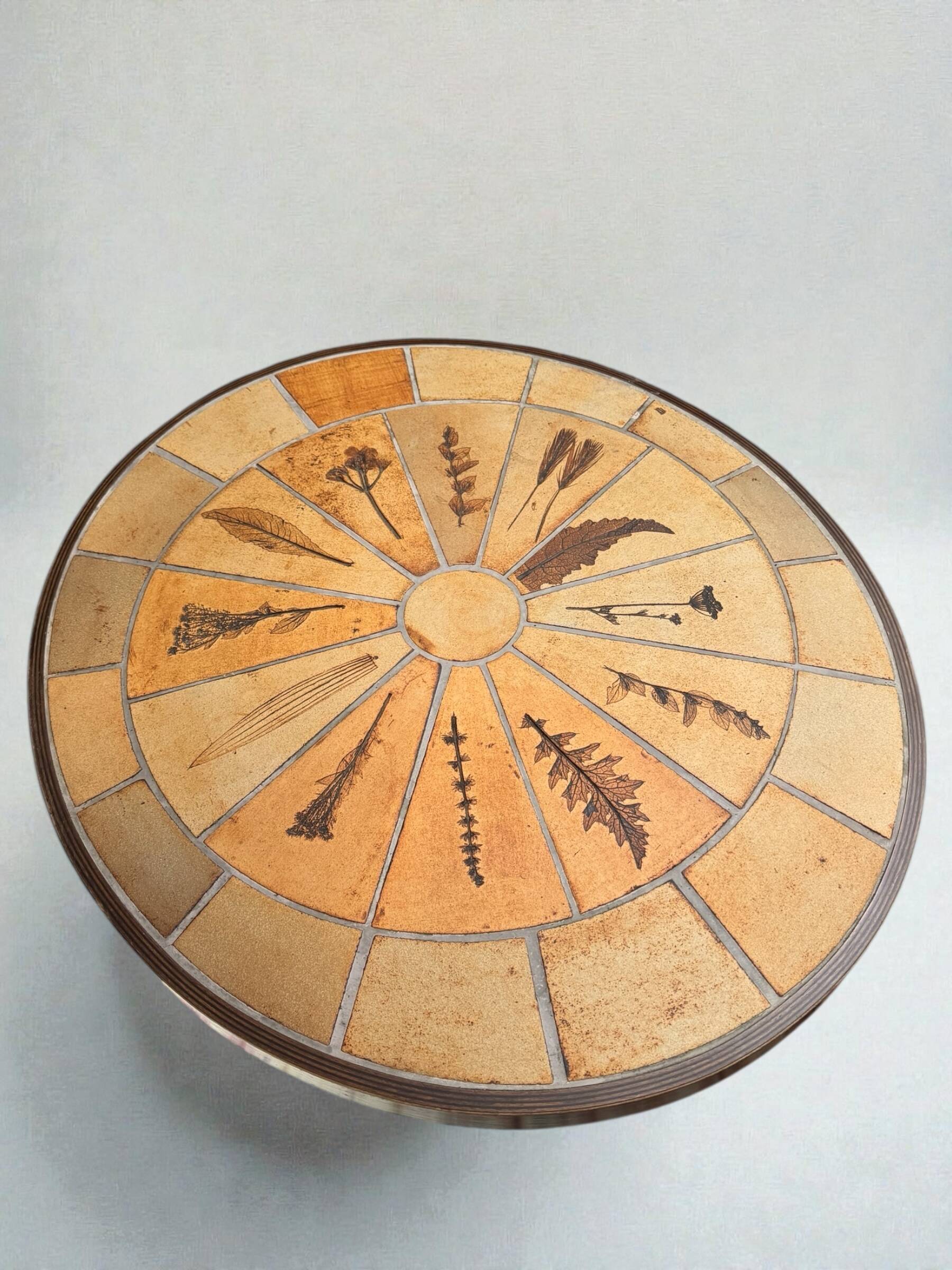Roger Capron Herbier coffee table signed—vintage ceramic, Vallauris