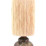Puisaye stoneware lamp, raffia lampshade, 70s