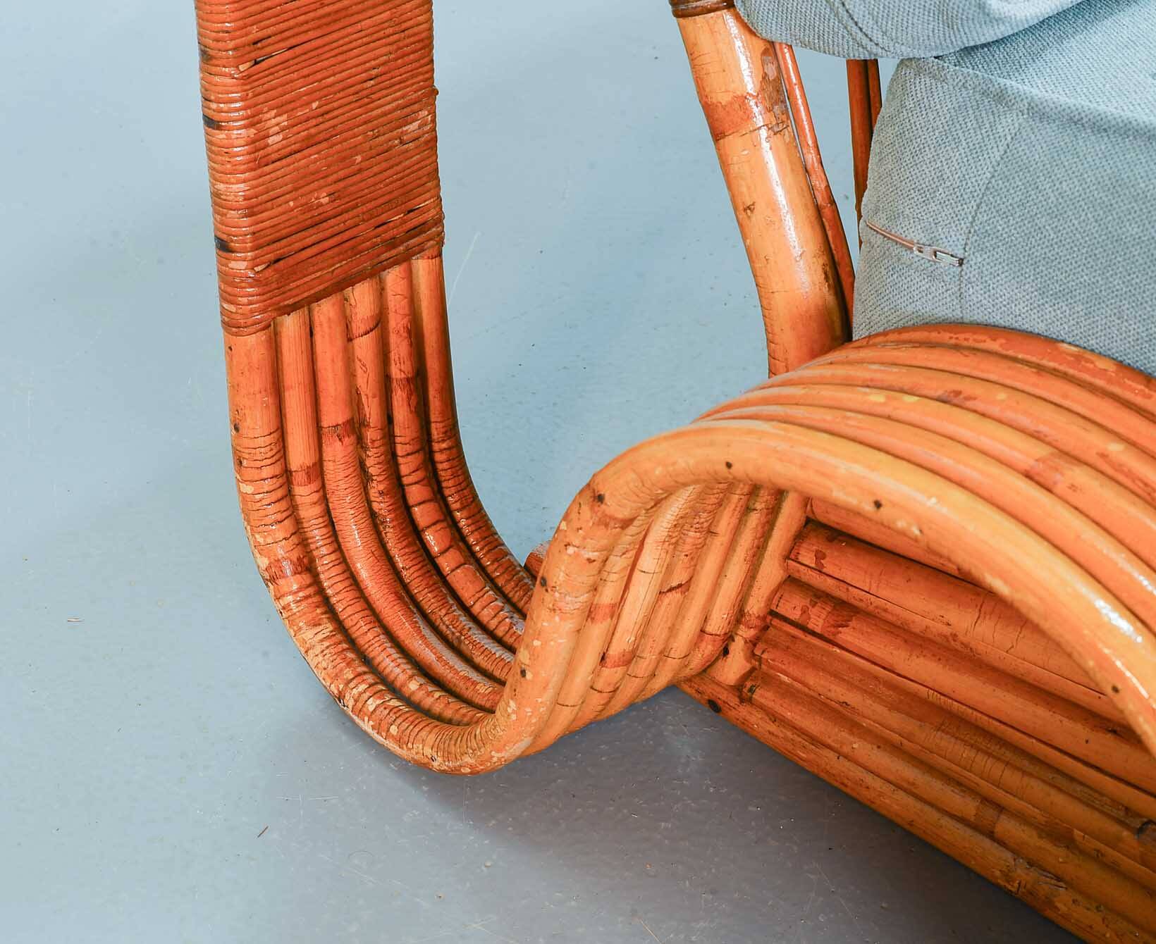 Exclusive Six Strand Rectangular Rattan 3-Seat Sofa after Paul Frankl, 50s