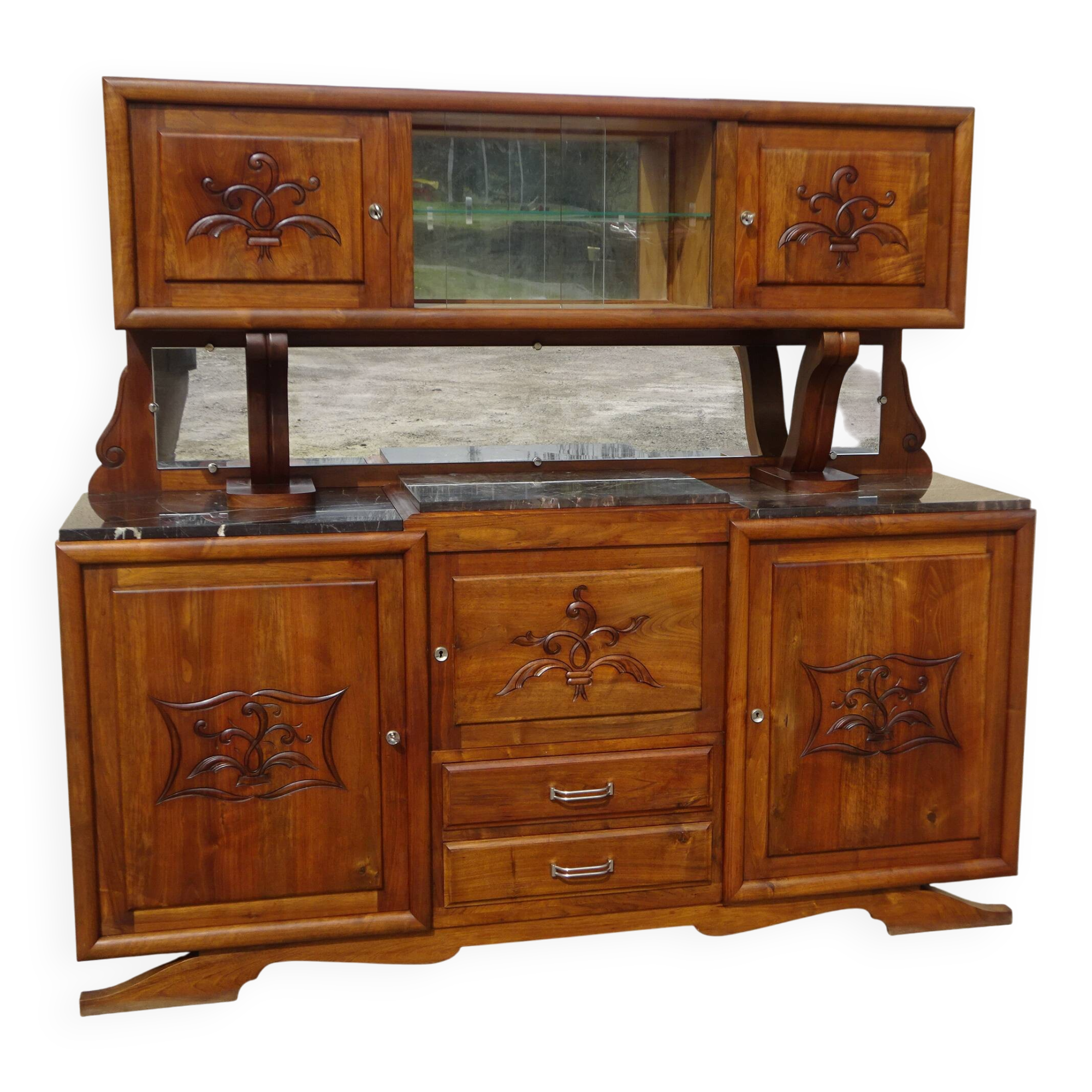 Large two-part buffet in solid walnut