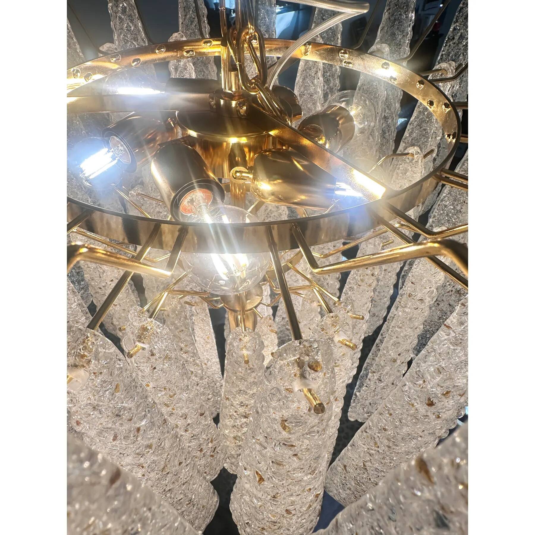 Mid-Century Modern “Conchiglie” Murano Glass Gold Chandelier