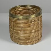 Set of 5 rattan pencil reed and brass plant holder baskets, Italy 1970s