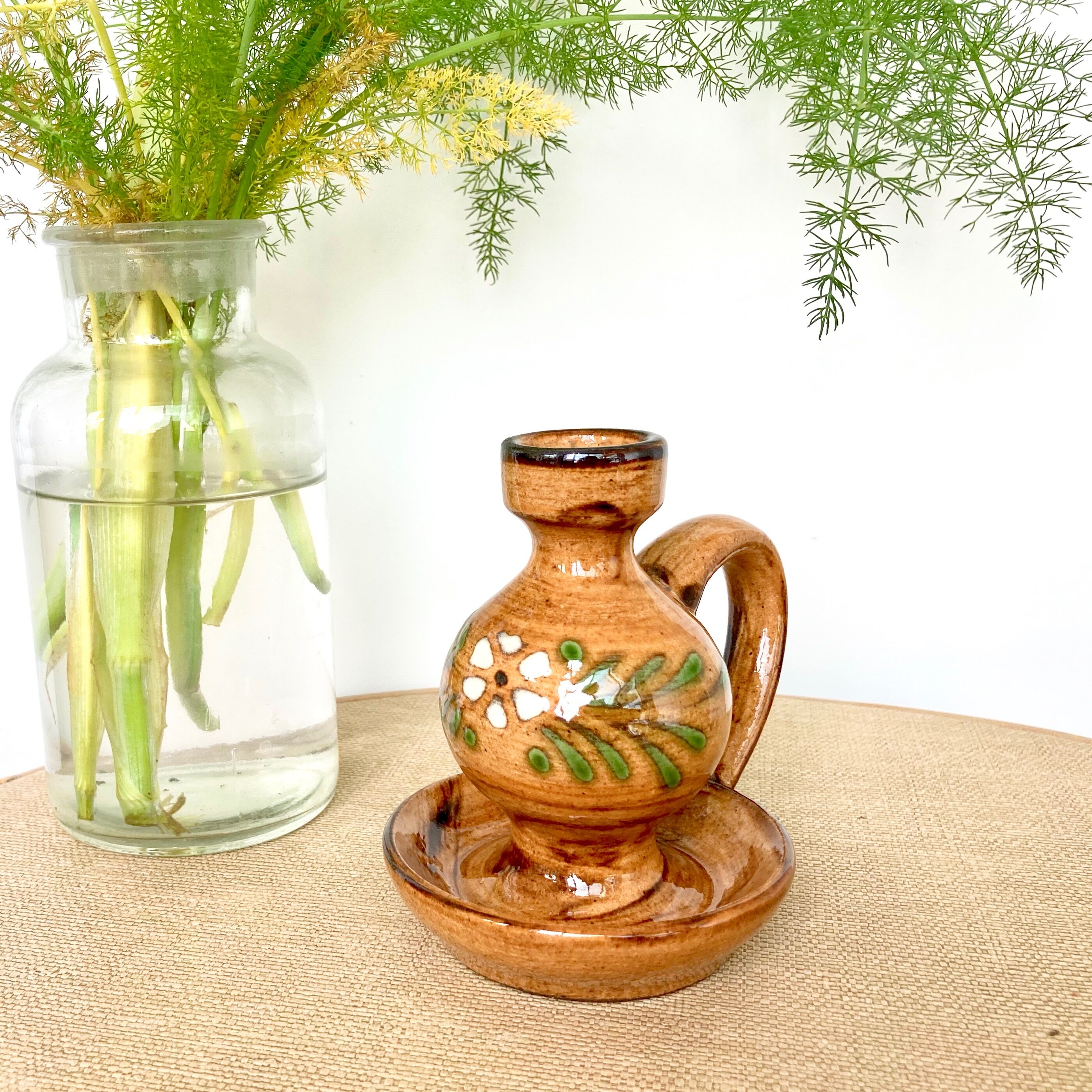 Glazed pottery candle holder