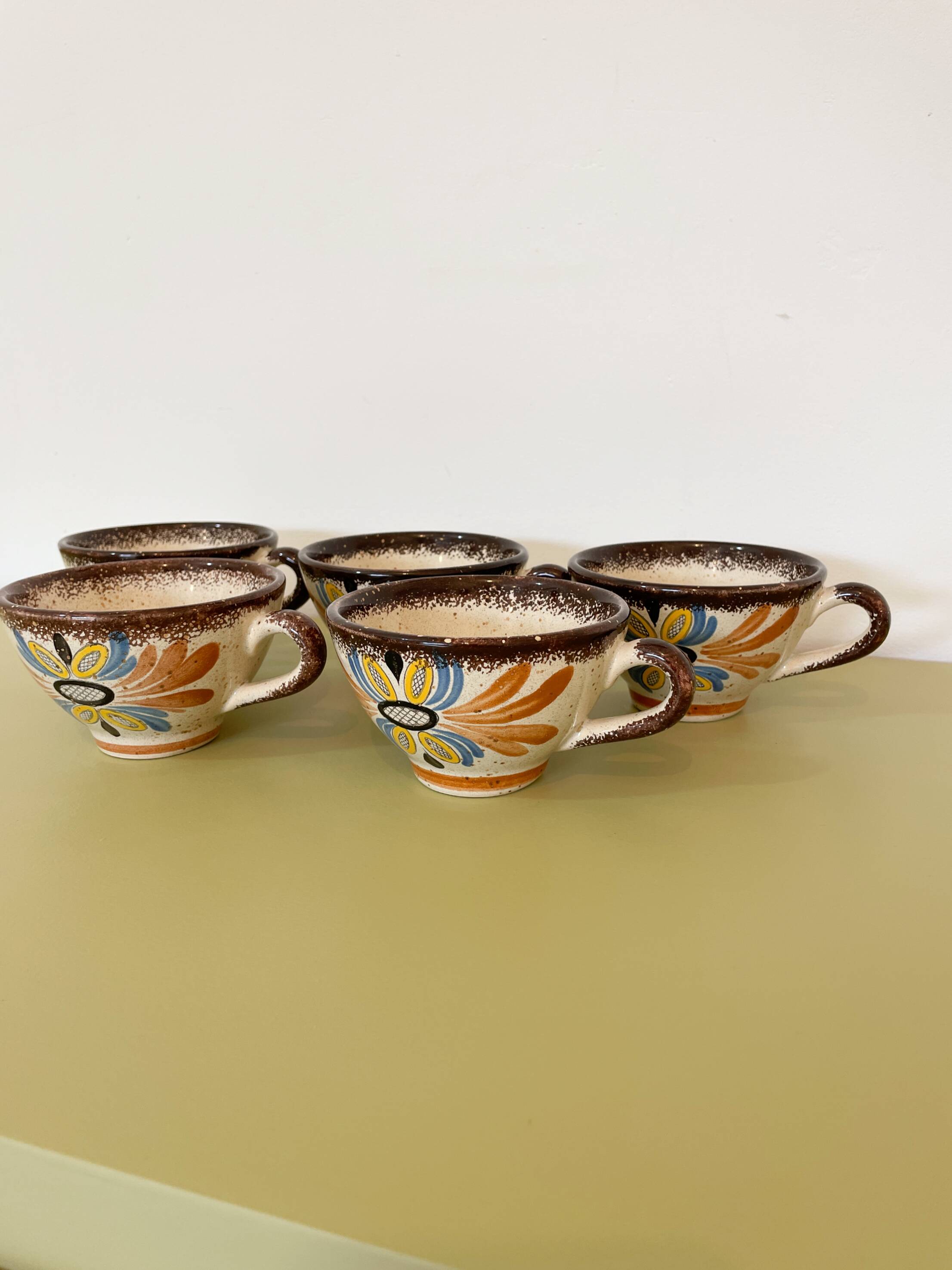 Lot of 5 vintage MBFA Pornic glazed stoneware cups - 1960s/70s