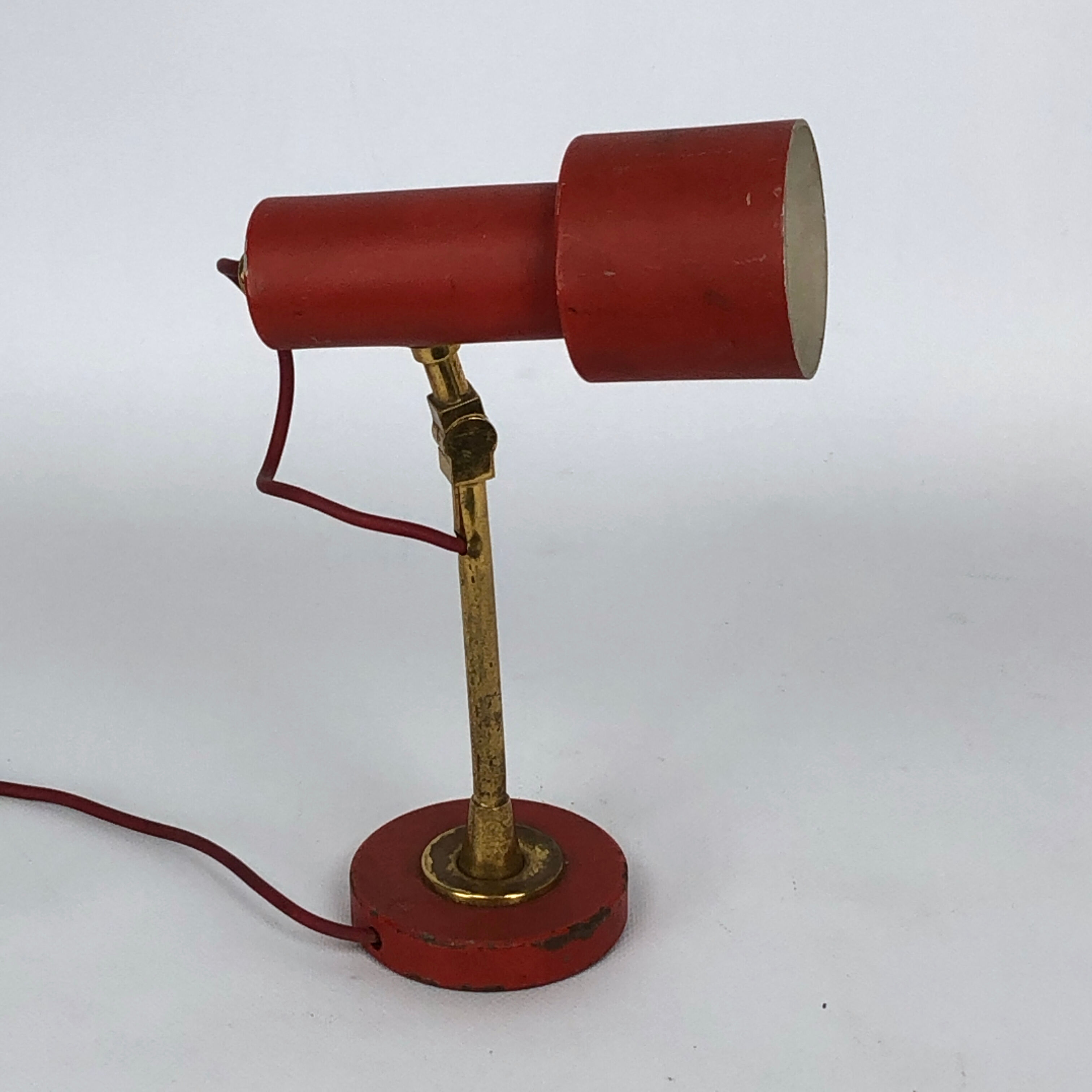 Stilnovo, vintage red brass table lamp from 50s
